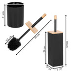 Perie WC cu rezervor detasabil si capac, din metal si bambus, 40 cm, negru