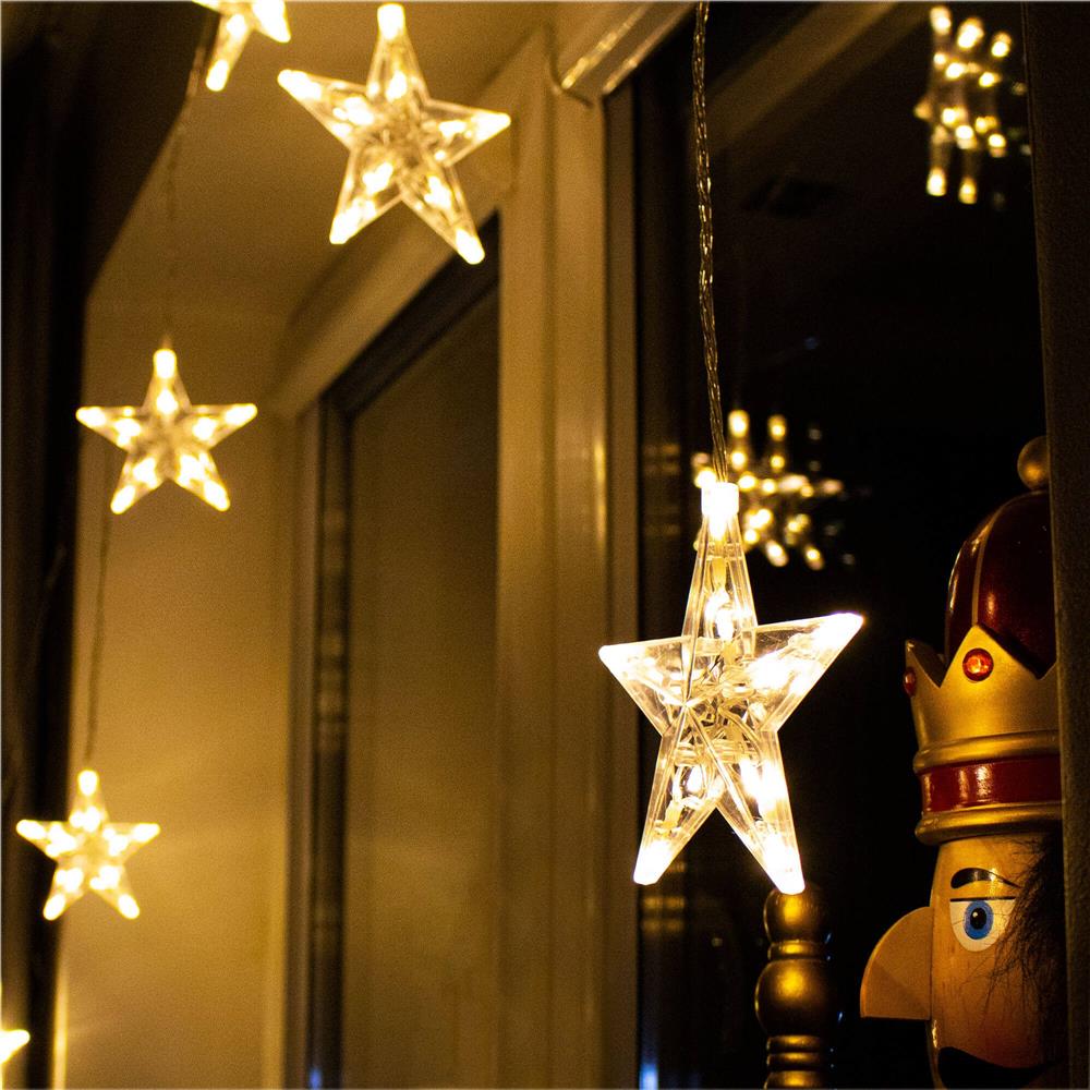 (DL) Ghirlanda luminoasa tip perdea cu stelute 72 LED-uri, 2m, pentru interior/exterior, iluminare alb