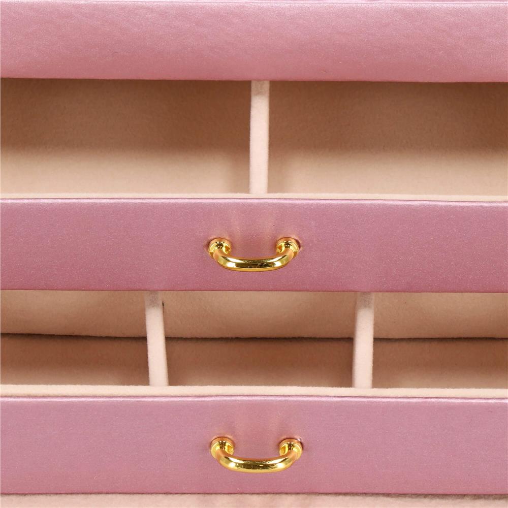 (DL) Cutie depozitare si organizare bijuterii, MDF, piele ecologica si velur, 17,5 x 14 x 12,5cm, roz