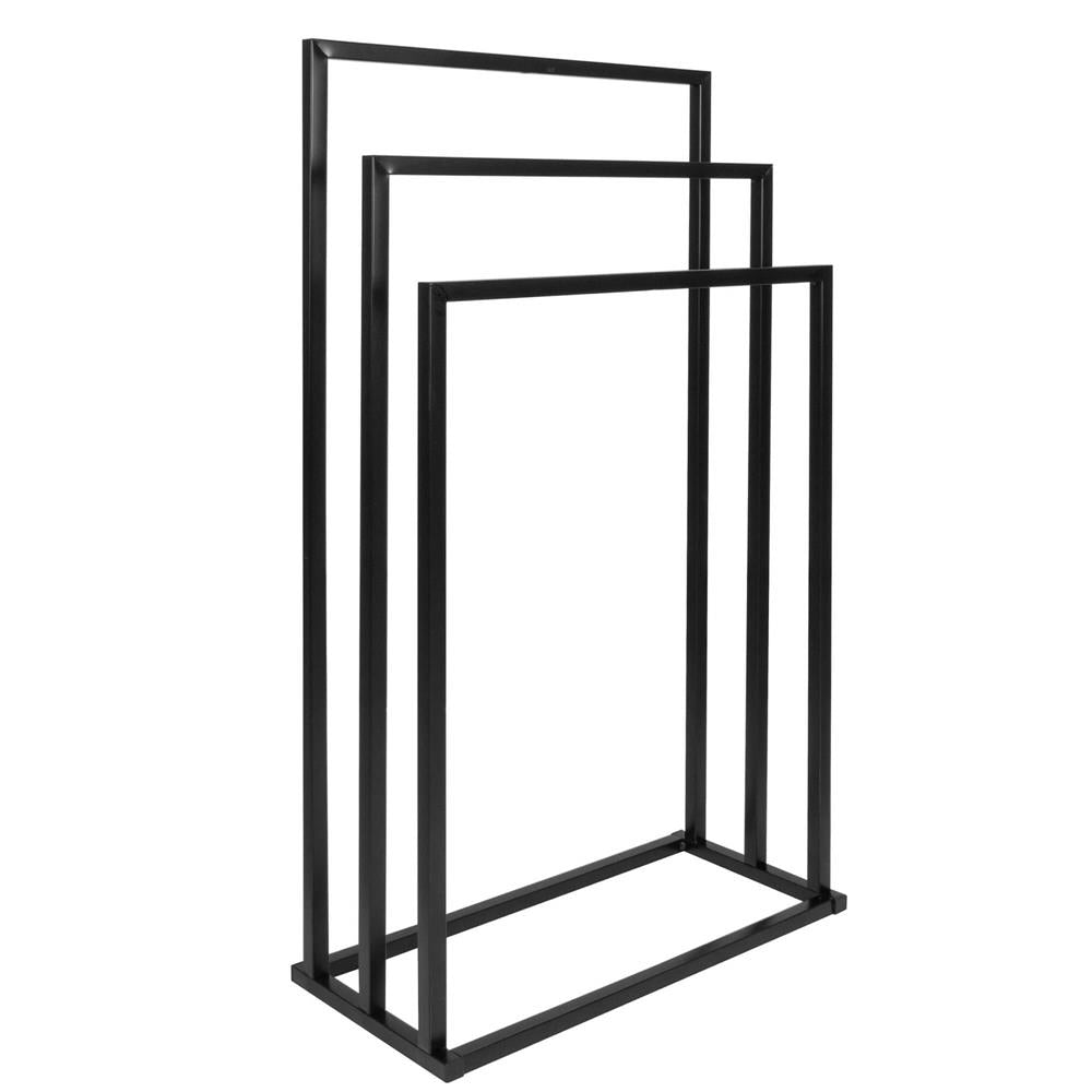 Suport metalic de baie pentru prosoape, cu 3 standuri, 84 cm, negru