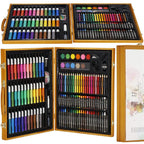 Set de pictura si desen pentru copii, 150 de piese, trusa lemn maro