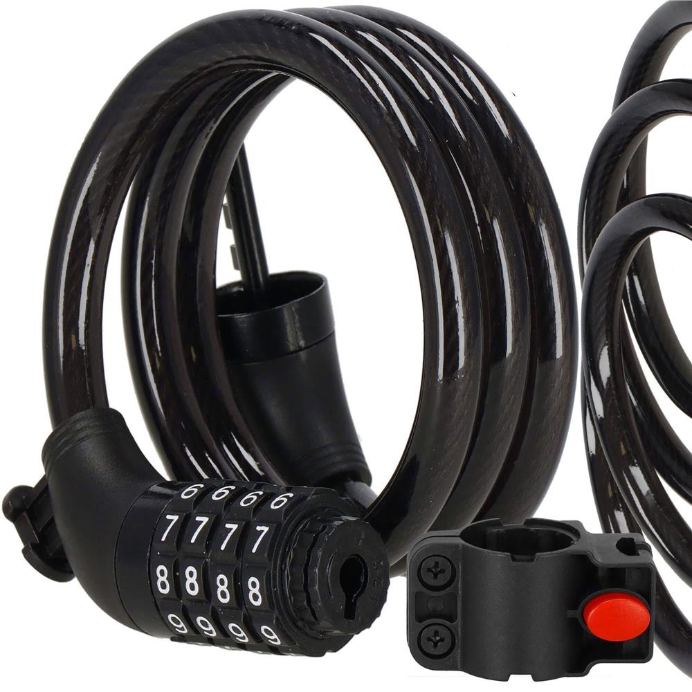 Lant antifurt bicicleta si trotineta, inchidere cifru, lungime 95 cm, Otel, Negru