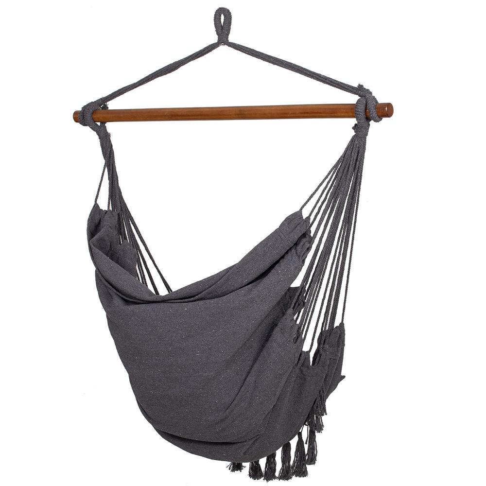 Hamac tip leagan suspendat pentru casa sau gradina HM45, gri inchis cu perne, 130x100cm, 150kg