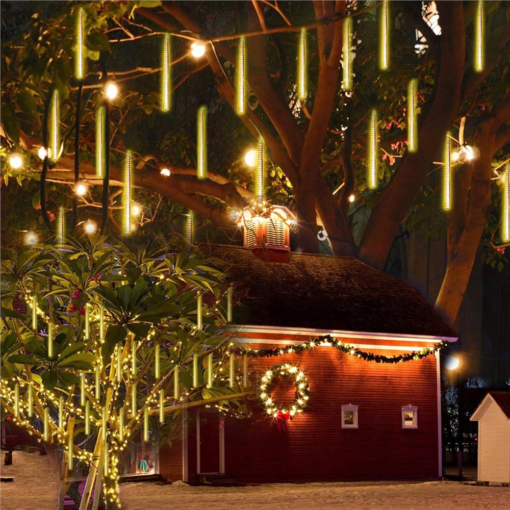 (DL) Instalatie de Craciun, 8 tuburi, 30cm, 144 LED, ploaie de meteoriti, galben