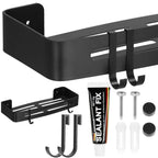 Raft de baie cu 2 agatatori, 2 sisteme instalare pe perete, aluminiu, 32x12x4cm, negru