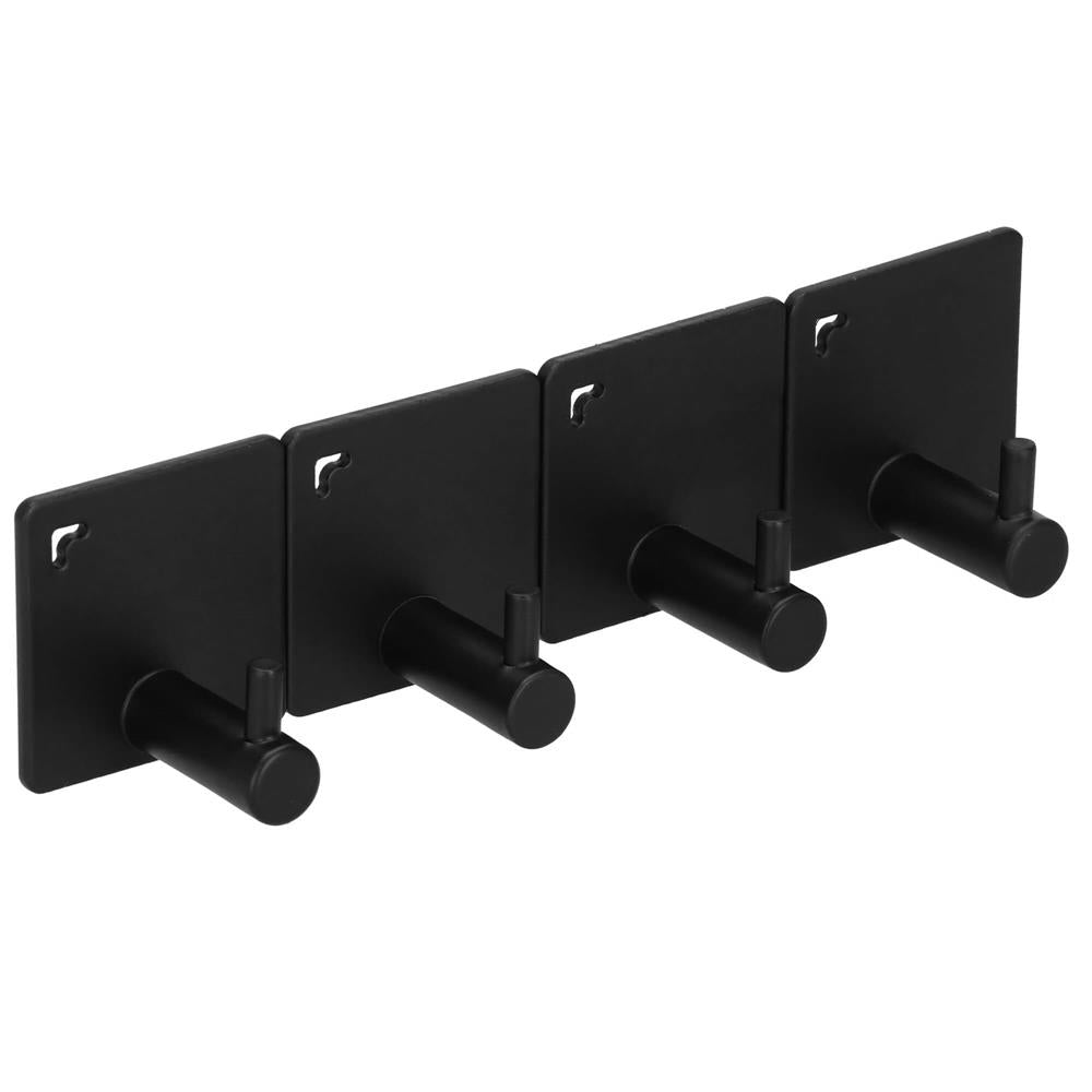 Set 4 agatatori tip cuier pentru baie, sistem fixare inclus, aluminiu, negru