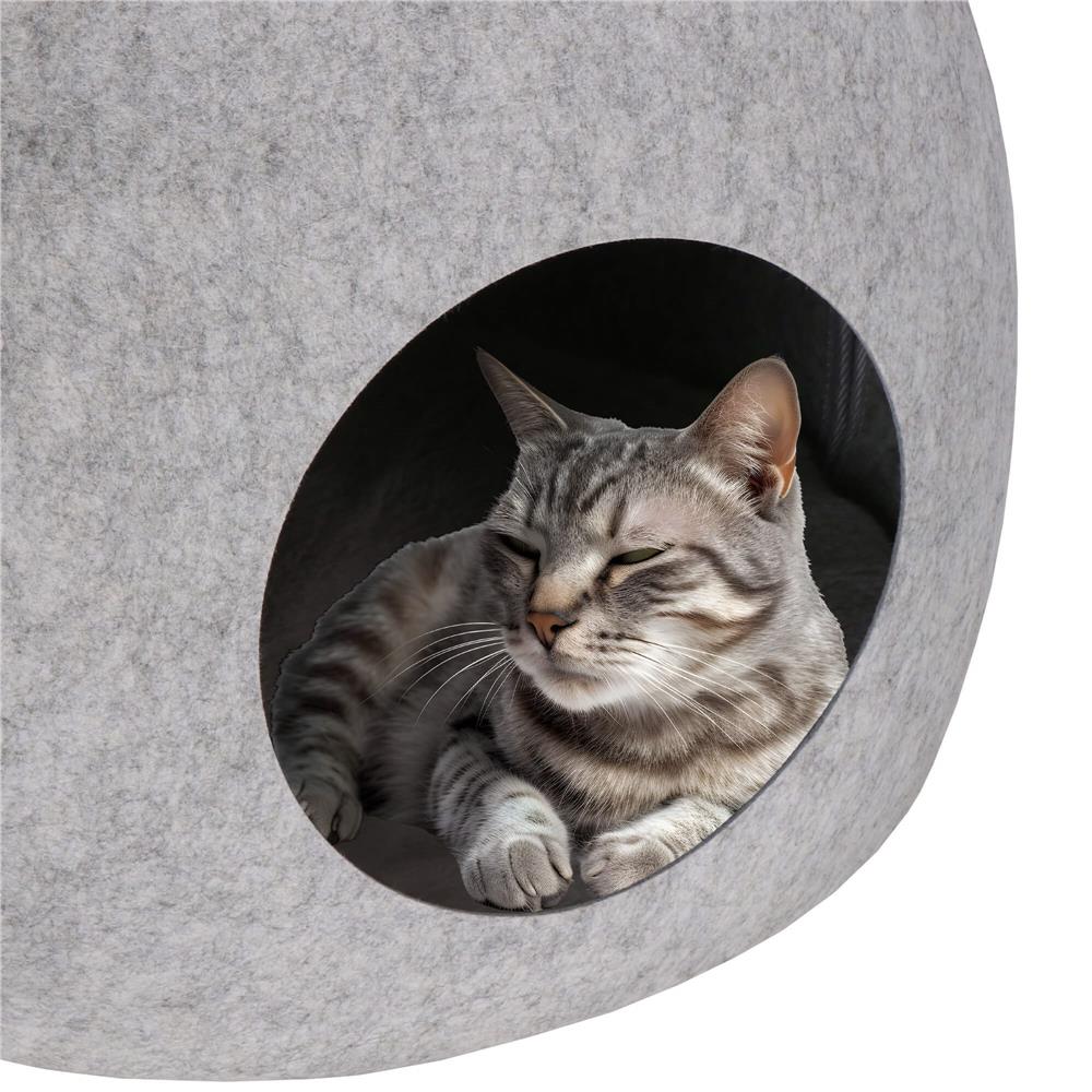 Patut pisici si caini, moale si pufos, antiderapant, perna detasabila, 38x36x36 cm, gri