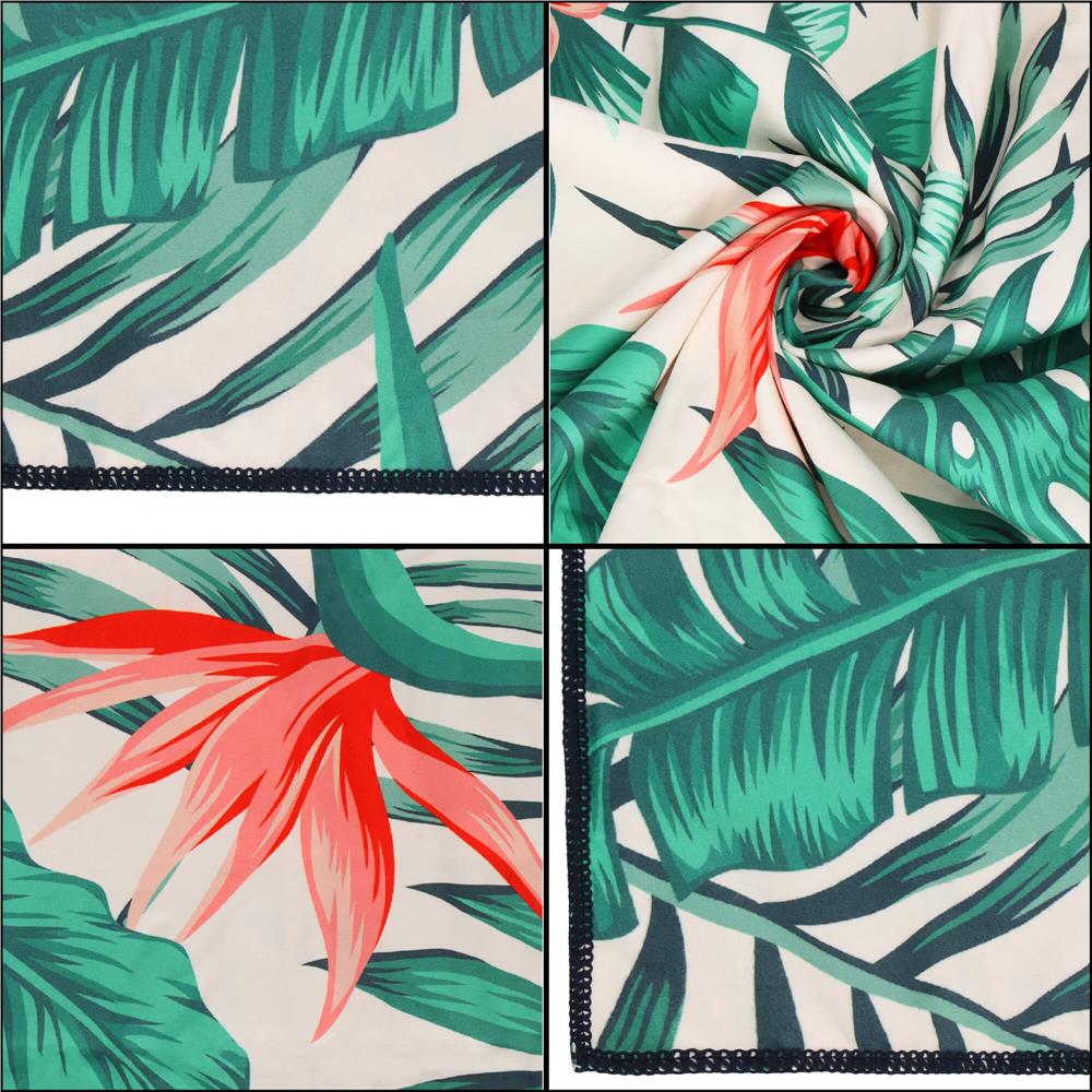 Prosop de plaja cu uscare de rapida, husa de transport, 90x180cm, model floral