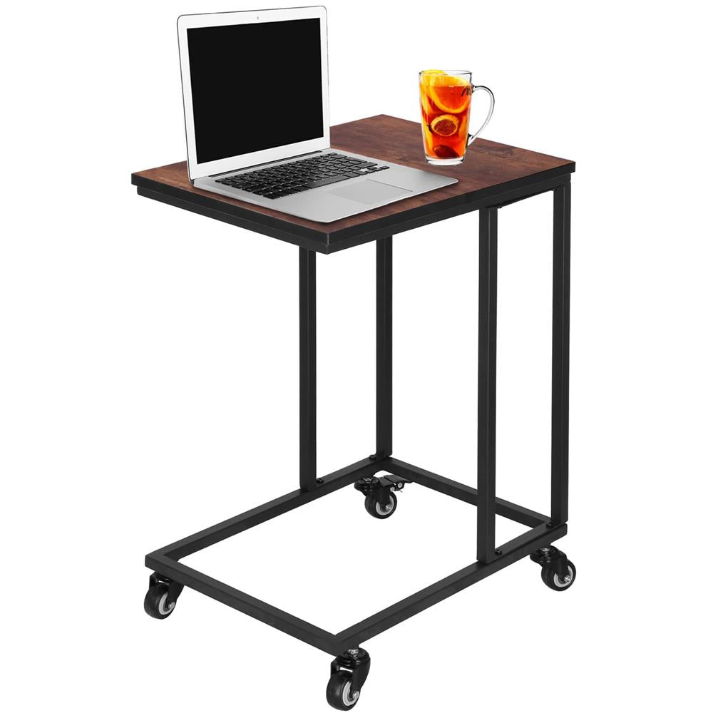 Masuta de cafea, cu cadru de otel si roti, industrial, 35x50x66 cm, maro wenge