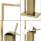 Stand cu perie WC si suport hartie igienica, metal si bambus, 67cm, auriu