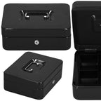 Caseta pentru bani tip cutie de valori, compartimentanta, cu cheie, metal, 30x24x9cm, negru