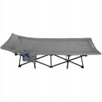 Pat pliant pentru camping, cu saltea si perna, structura metalica, 190x70x37cm, gri