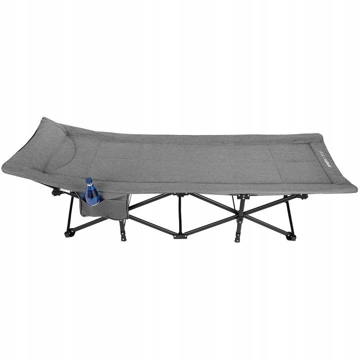 Pat pliant pentru camping, cu saltea si perna, structura metalica, 190x70x37cm, gri