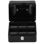 Caseta pentru bani tip cutie de valori, compartimentanta, cu cheie, metal, 15x12x8cm, negru