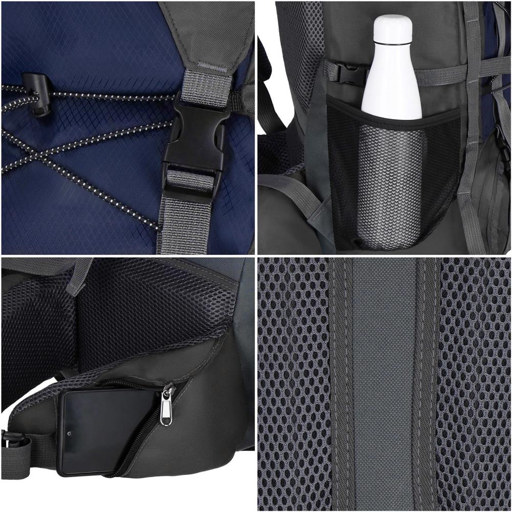 Rucsac tactic militar pentru drumetie, cu husa de ploaie, 90 litri, 25 kg, 74x32x20 cm, gri albastru