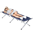 Pat pliant pentru camping, structura metalica, 190x74x42cm, 150kg, albastru marin