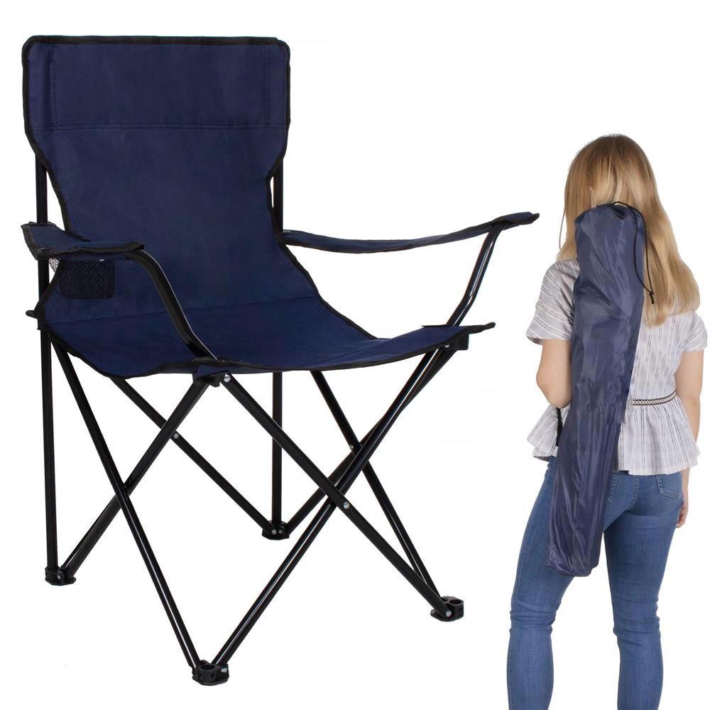 Scaun pliabil camping sau pescuit , cu suport pahar, albastru inchis