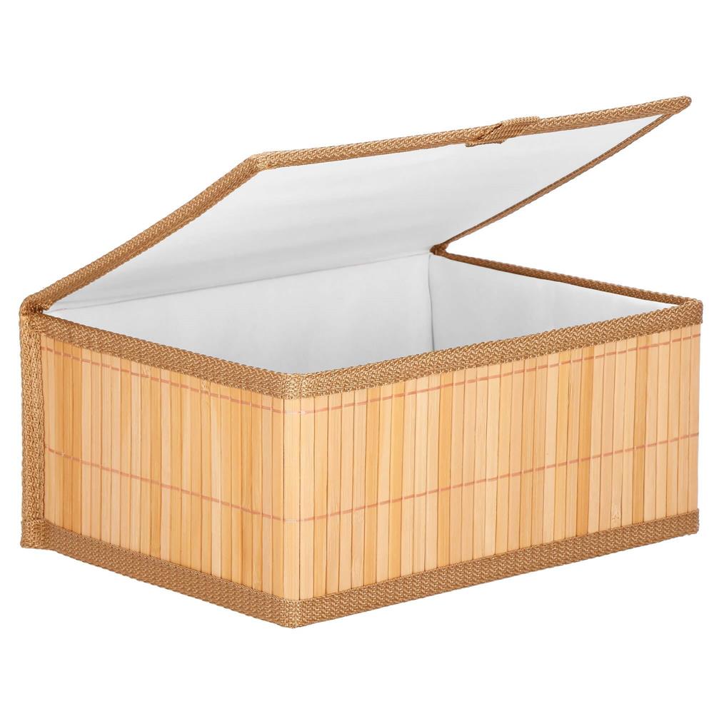 Set 3 cutii organizatoare din bambus, cu capac, diverse dimensiuni, maro