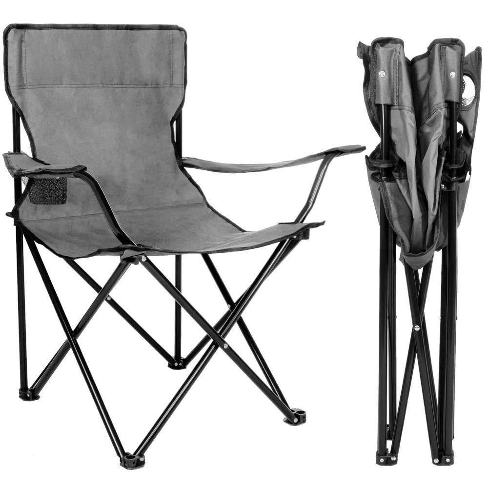 Scaun pliabil camping sau pescuit , cu suport pahar, gri
