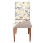 Set 4 huse pentru scaun, marime universala, poliester si spandex, 38x70cm, alb, gri si galben