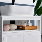 VASAGLE Dulap baie 60x30x60 cm, 2 usi, compartiment deschis, stil scandinav, alb mat
