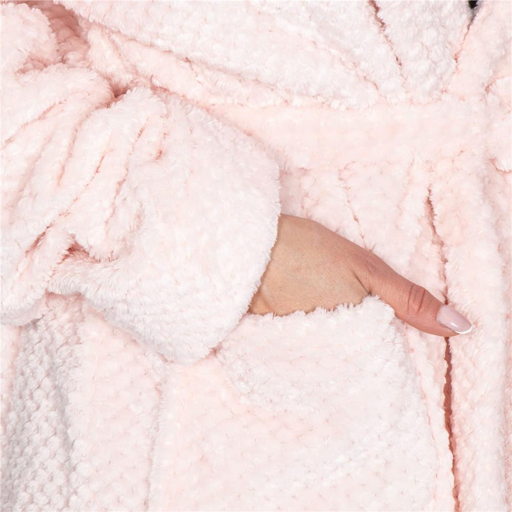 Halat de baie pentru femei pana la genunchi, cu gluga, marimea L/XL, roz