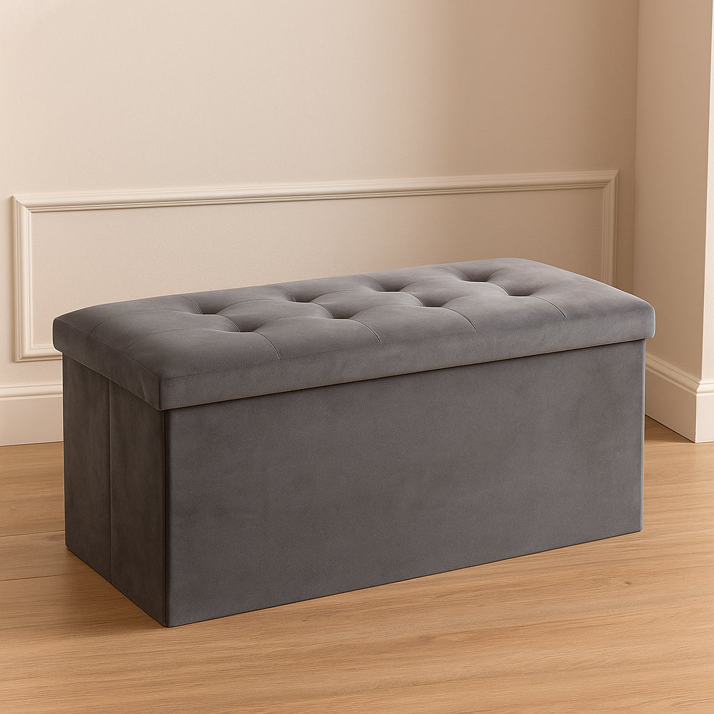 Taburet dublu pliabil Atmosphera Lysandre, MDF si poliester, 76x38x38 cm, gri