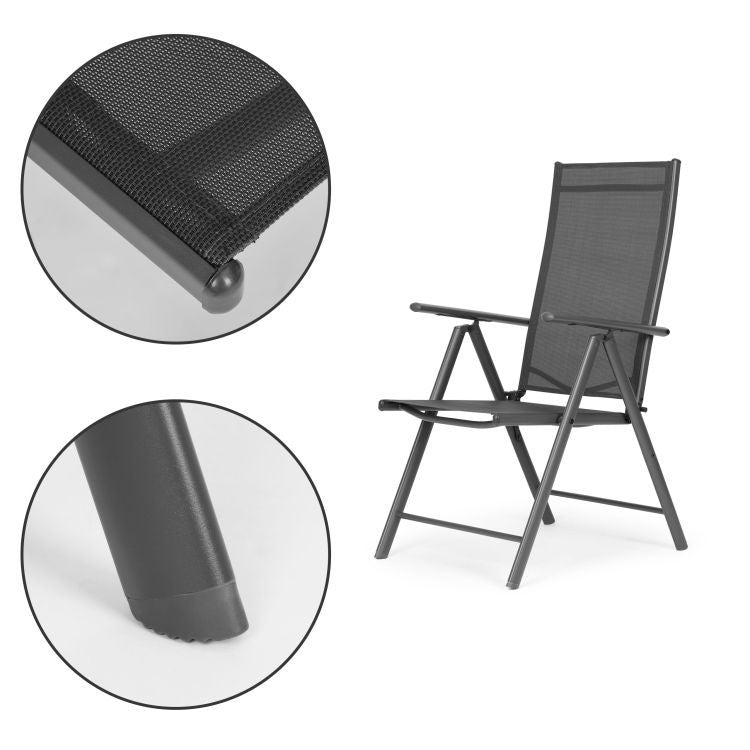 Set 4 scaune gradina 70x57x106 cm, pliante cu spatar reglabil 7 pozitii, structura otel si textilena, gri