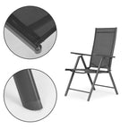 Set 4 scaune gradina 70x57x106 cm, pliante cu spatar reglabil 7 pozitii, structura otel si textilena, gri