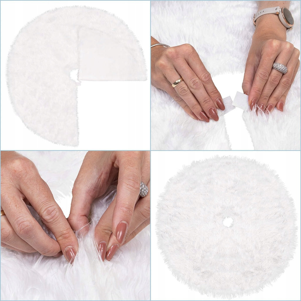 Covoras de pus sub bradul de Craciun, diametru 72 cm, imitatie blana alba