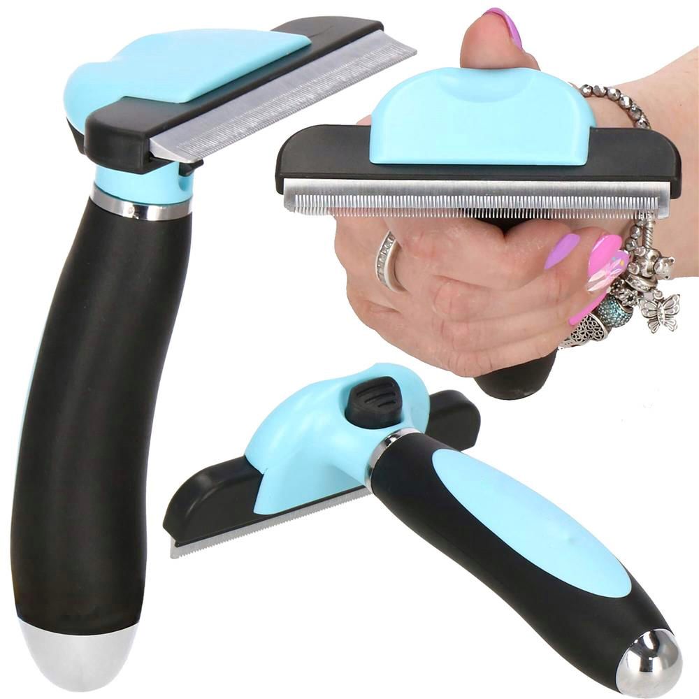 Perie trimmer pentru caini si pisici cu par lung sau scurt, autocuratare, lama 10cm, negru albastru