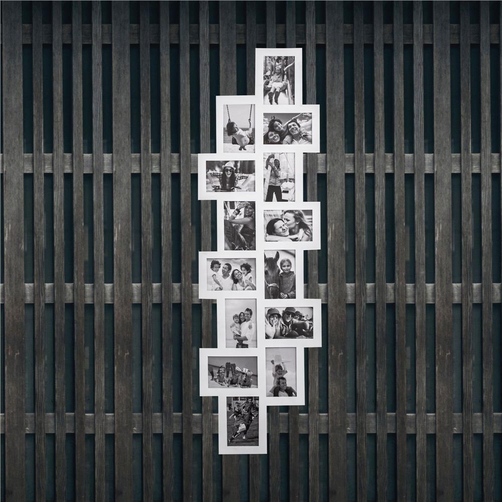 Rama foto de perete, colaj de 14 fotografii, 36x118cm, alb