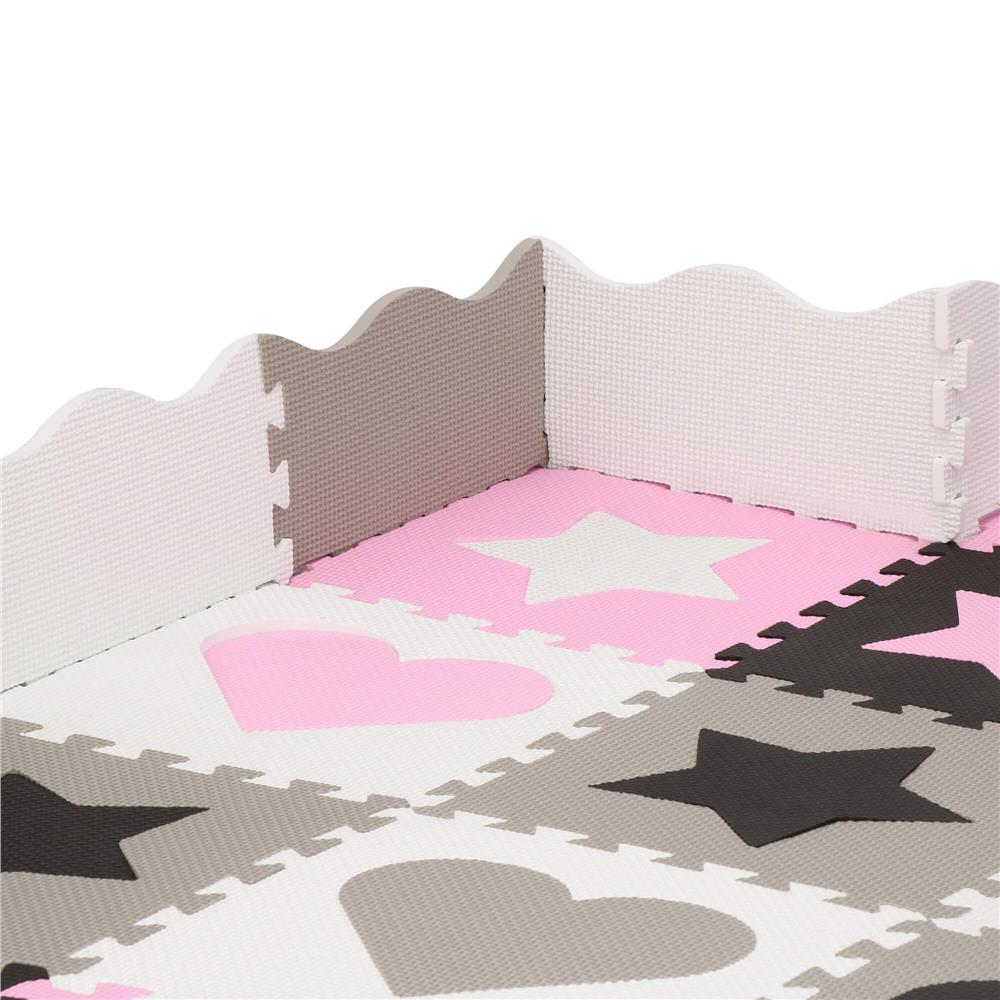 Covor din spuma pentru copii, tip puzzle forme, 52 piese, termoizolant, 150x150 cm, gri roz