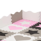 Covor din spuma pentru copii, tip puzzle forme, 52 piese, termoizolant, 150x150 cm, gri roz