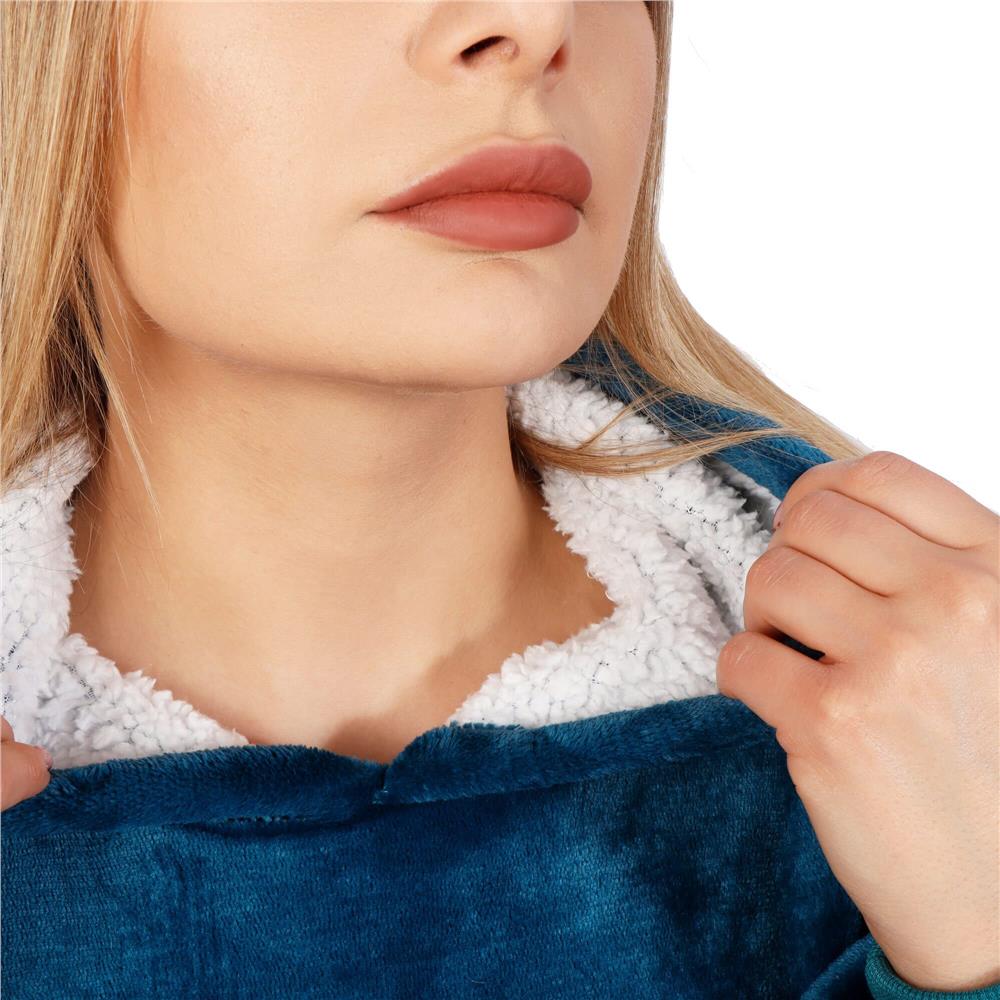 Patura tip hanorac, cu maneci, gluga si buzunare, material plus, marime universala, albastra