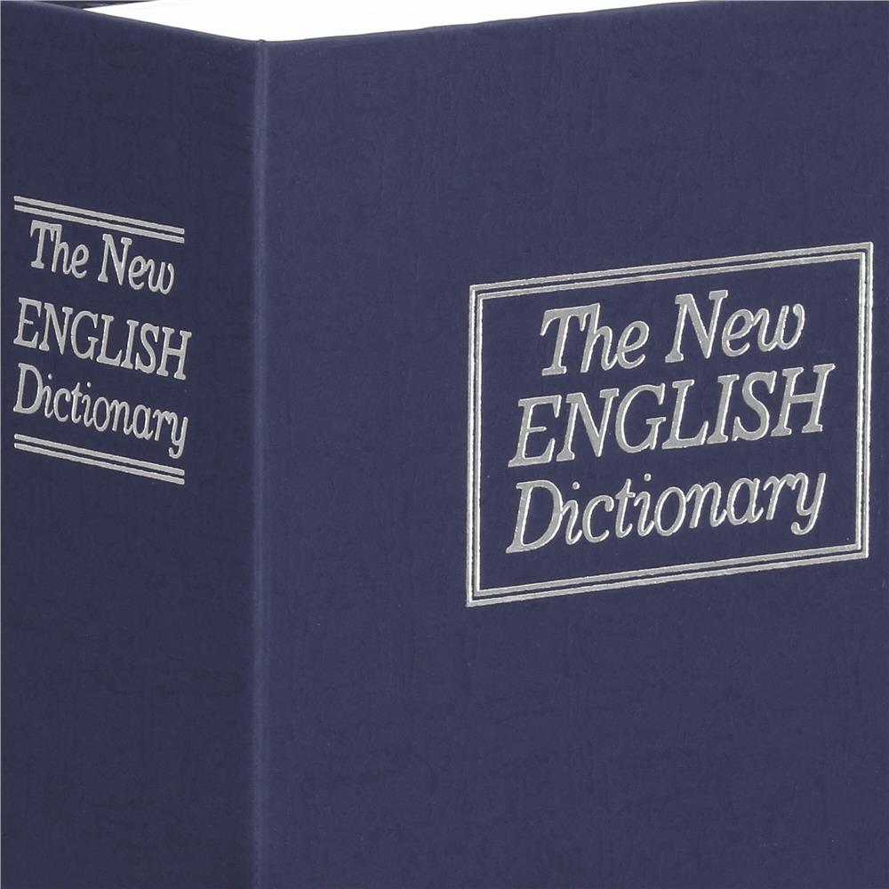 Caseta de valori, cutie metalica cu cheie, portabila, tip carte, Dictionar, albastru, 18x11.5x5.5 cm