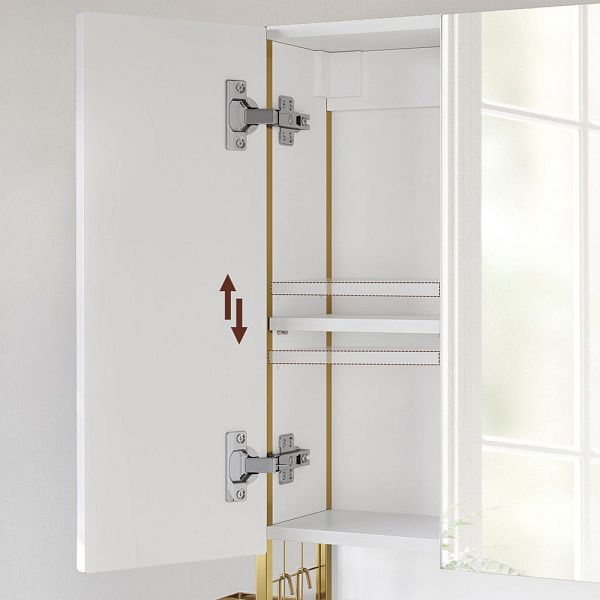 VASAGLE Dulap de baie de perete, 3 usi cu oglinda, compartiment deschis, 15x70x70 cm, alb auriu