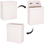 Cos de rufe din bambus cu capac, 2 compartimente, sac detasabil, volum 100L, 54x35x60cm, alb