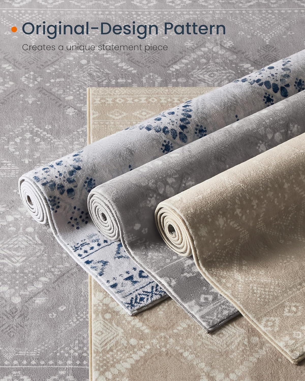 SONGMICS Covor decorativ antiderapant, stil boho, lavabil la masina, 120×170 cm, bej cappuccino