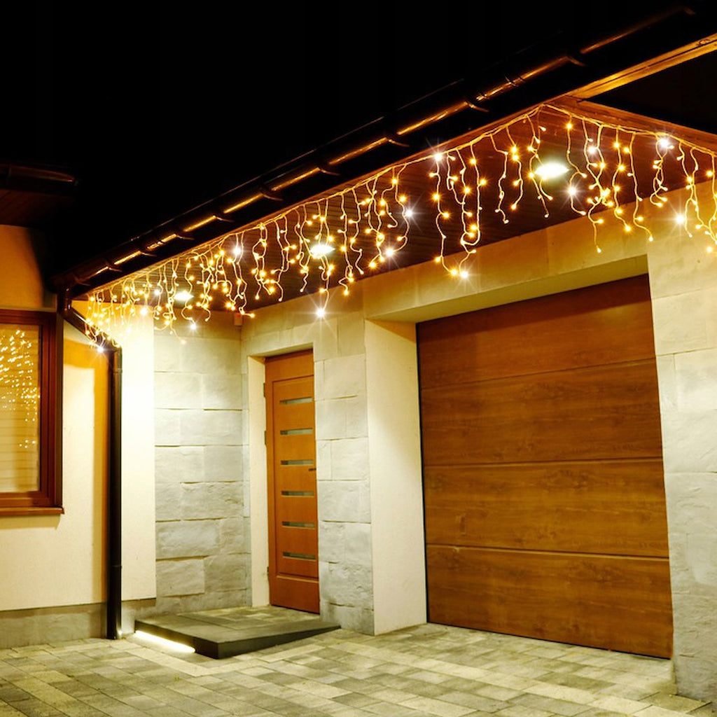 Ghirlanda luminoasa tip perdea cu flash 500 LED-uri, 20m, pentru interior/exterior, iluminare galbena