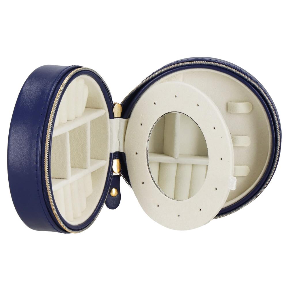 (DL) Cutie depozitare si organizare bijuterii, MDF, piele ecologica, 11 x 5cm, albastru marin