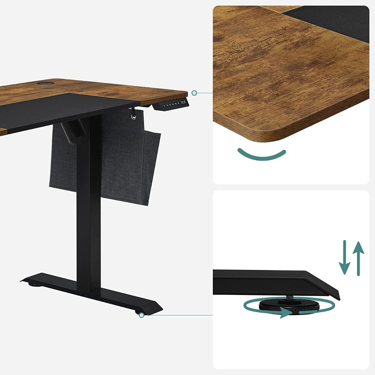 SONGMICS Birou cu reglaj electric pe inaltime, memorie cu 4 inaltimi, 60x140x(72-120)cm, maro rustic