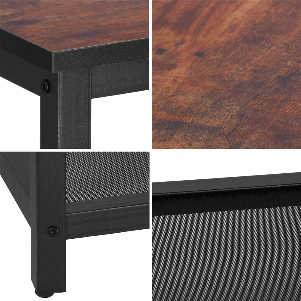 Masa de cafea patrata, noptiera cu cadru otel si polita de depozitare, 45x45x55 cm, maro rustic