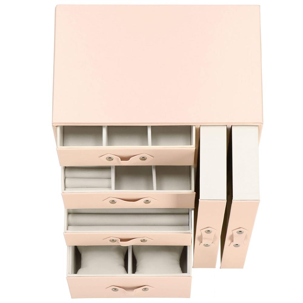 (DL) Cutie depozitare si organizare bijuterii, piele ecologica + velur, 26 x 22 x 18 cm, roz