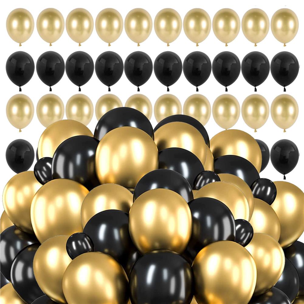 Set 100 baloane pentru petrecere, 40cm, negru auriu