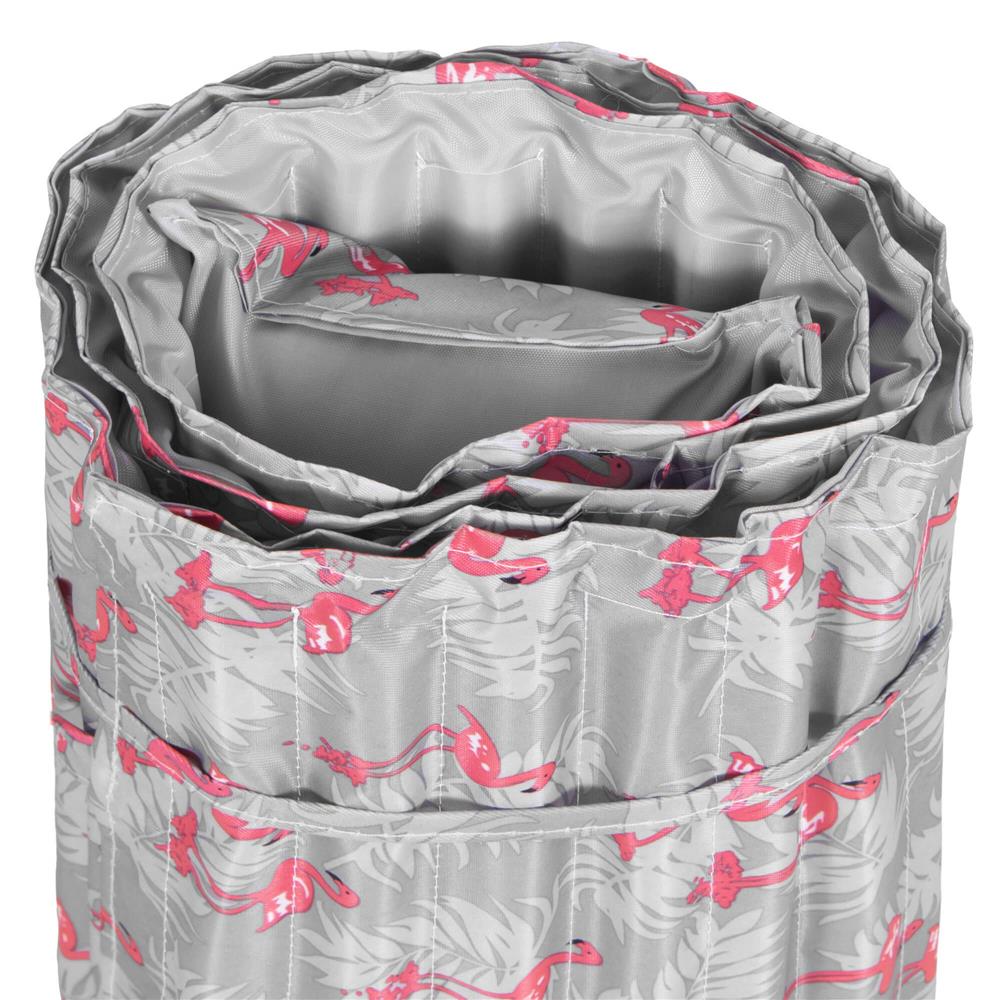 Saltea pentru plaja pliabila, din spuma, ultra-usoara, cu perna si maner de transport, 60x180cm, gri flamingo roz