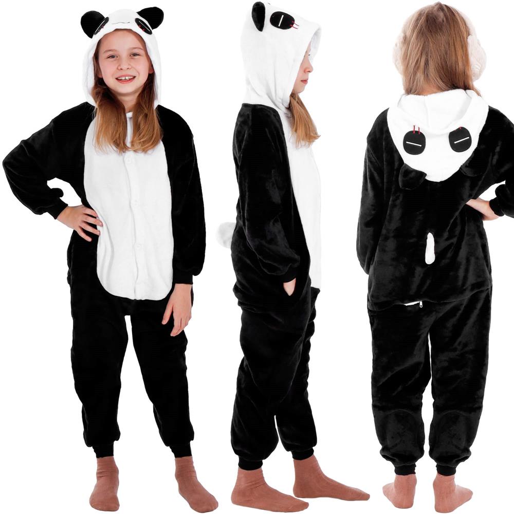 Pijama tip salopeta pentru copii, model panda, marime 125-140cm