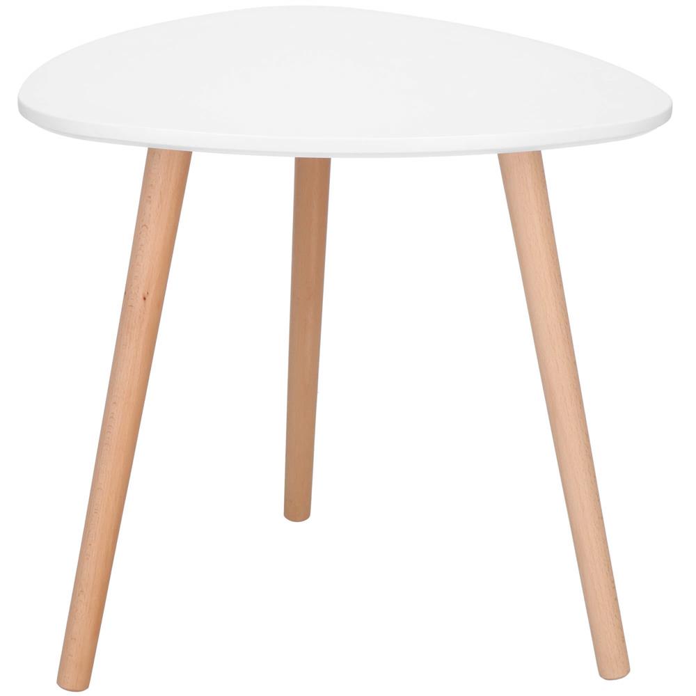 Masa de cafea, ovala, diametru 50 cm, inaltime 48 cm, Blat MDF, Picioare lemn, Alb