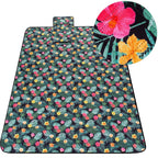 Patura pentru picnic sau plaja, cu folie izolatoare si maner, 200x200cm, negru floral