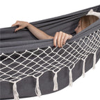 Hamac doua persoane cu franjuri si 2 perne, 200kg, 200×150 cm, gri inchis